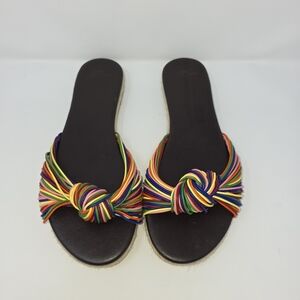 NEW J Crew Rainbow Colorful Knotted Slides Sandals Flats Size 11